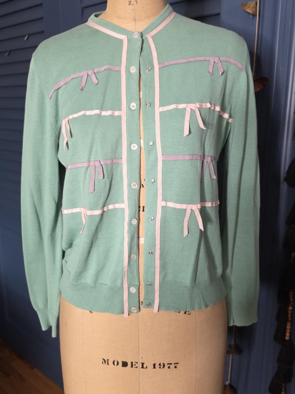 ARCHIVAL 2005 Marc Jacobs Y2K Mint Ribbon Emeline Cardigan ASO Rory Gilmore M